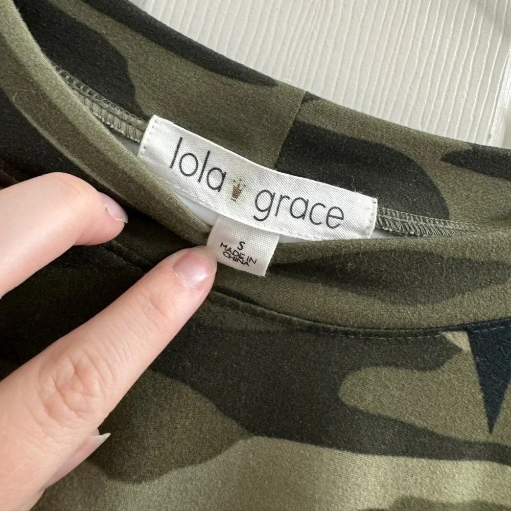 Lola and Grace long sleeve army print with stars top - Picture 2 of 5